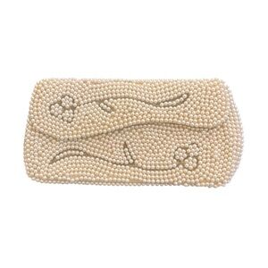 Vintage Pearl Beaded Evening Clutch - Cream